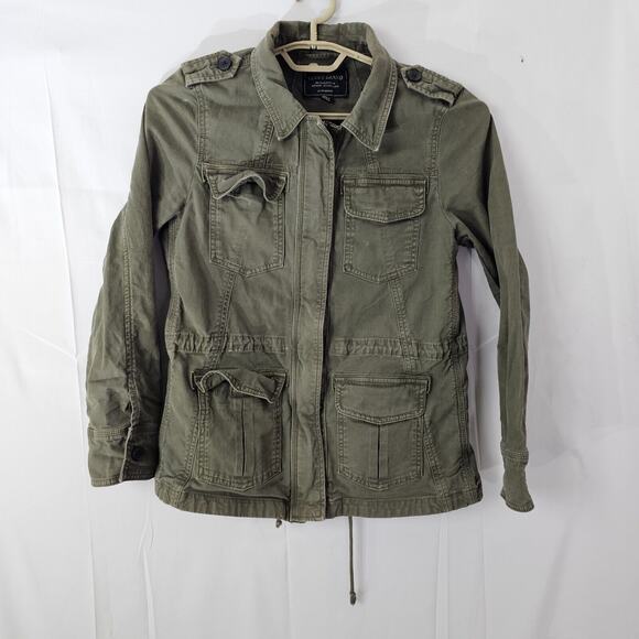 Lucky Brand Utility Jacket Military Green Zip Pockets Womens Small Cinch Waist - Picture 1 of 15